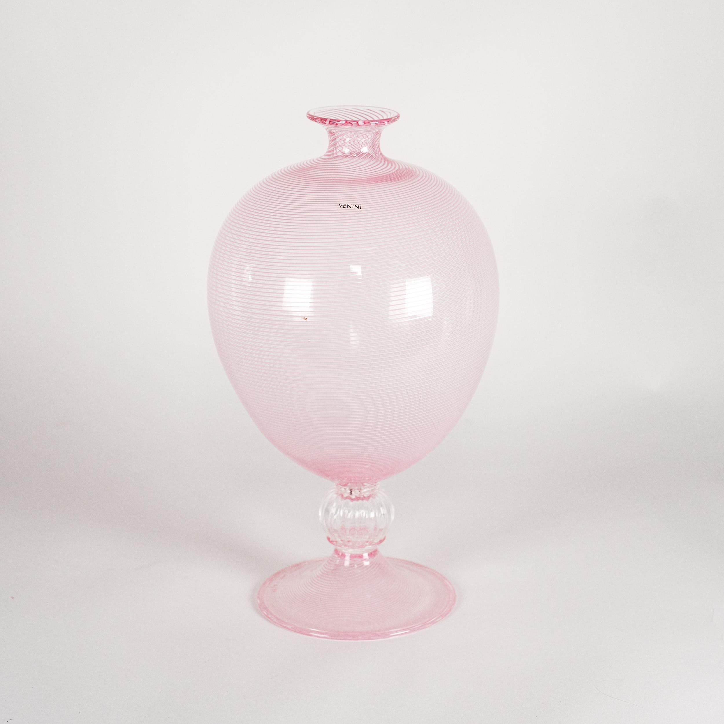 Vetro soffiato Venini vaso speciale Veronese Filigrana Rosa in vetro di Murano Edizione Limitata. 6/99, 2014 in vendita