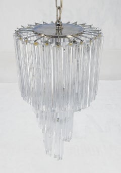 Mid Century Spiral Tier Swirling Chandelier with Murano Glass Triedri Prisms