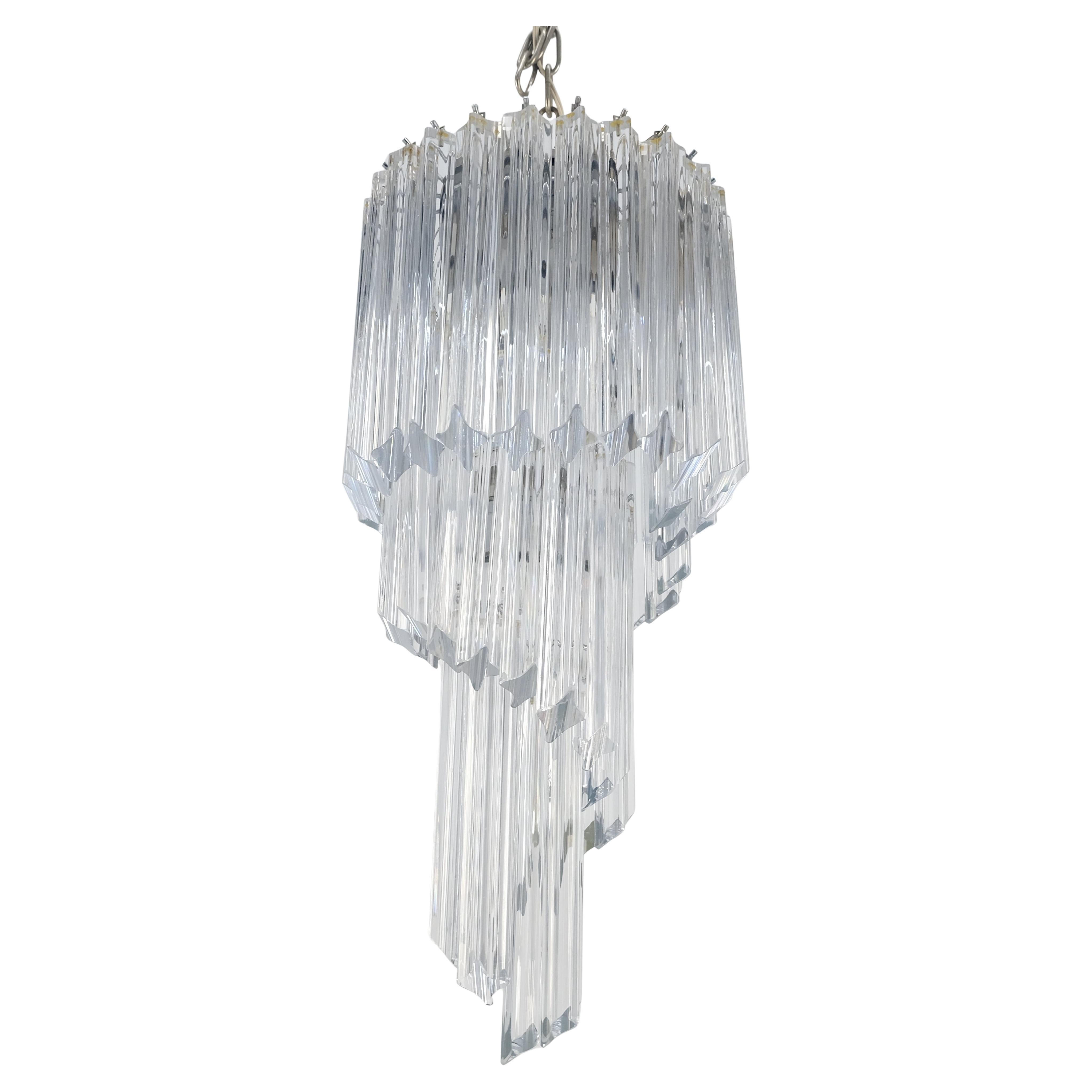 Venini Spiral Tier Swirling Chandelier with Murano Glass Triedri Prisms