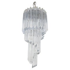 Venini Spiral Tier Swirling Chandelier with Murano Glass Triedri Prisms