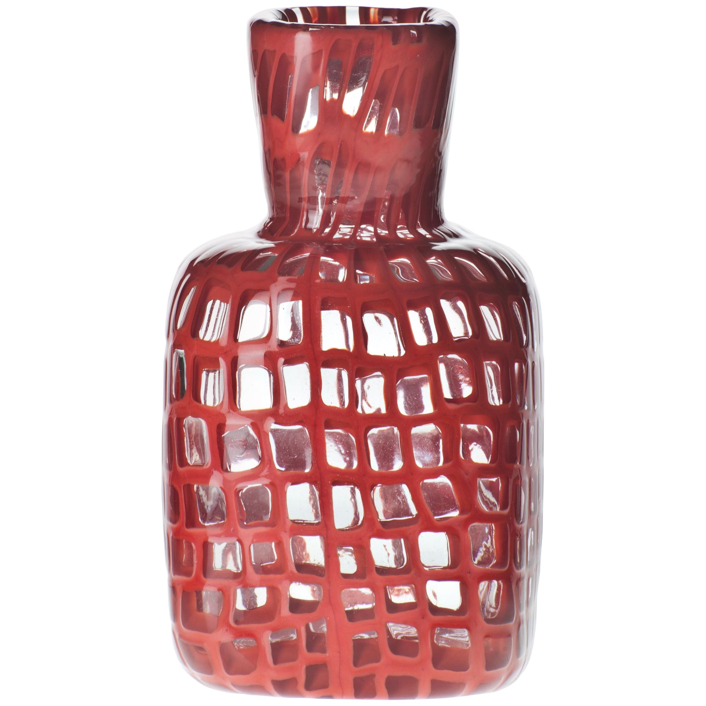 Venini Square Occhi Vase in Red by Ludovico Diaz de Santillana, Tobia Scarpa For Sale