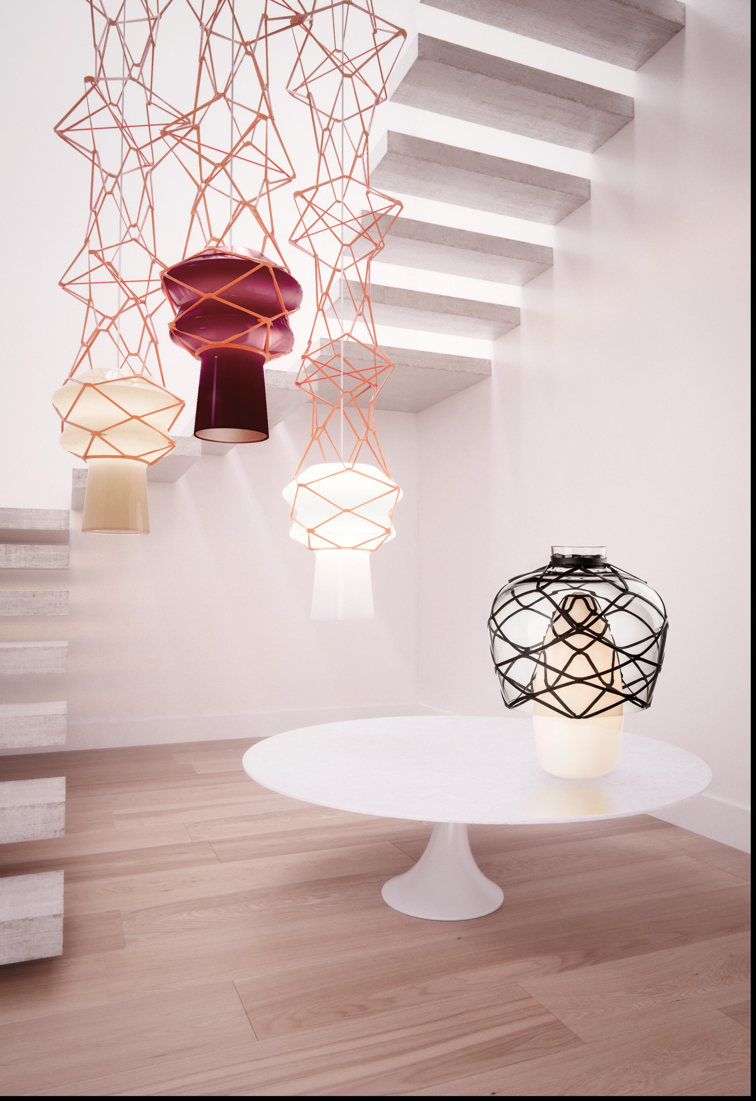 Moderne Lampe à suspension Venini Stelle Filanti en blanc laiteux de l'Atelier Oï en vente