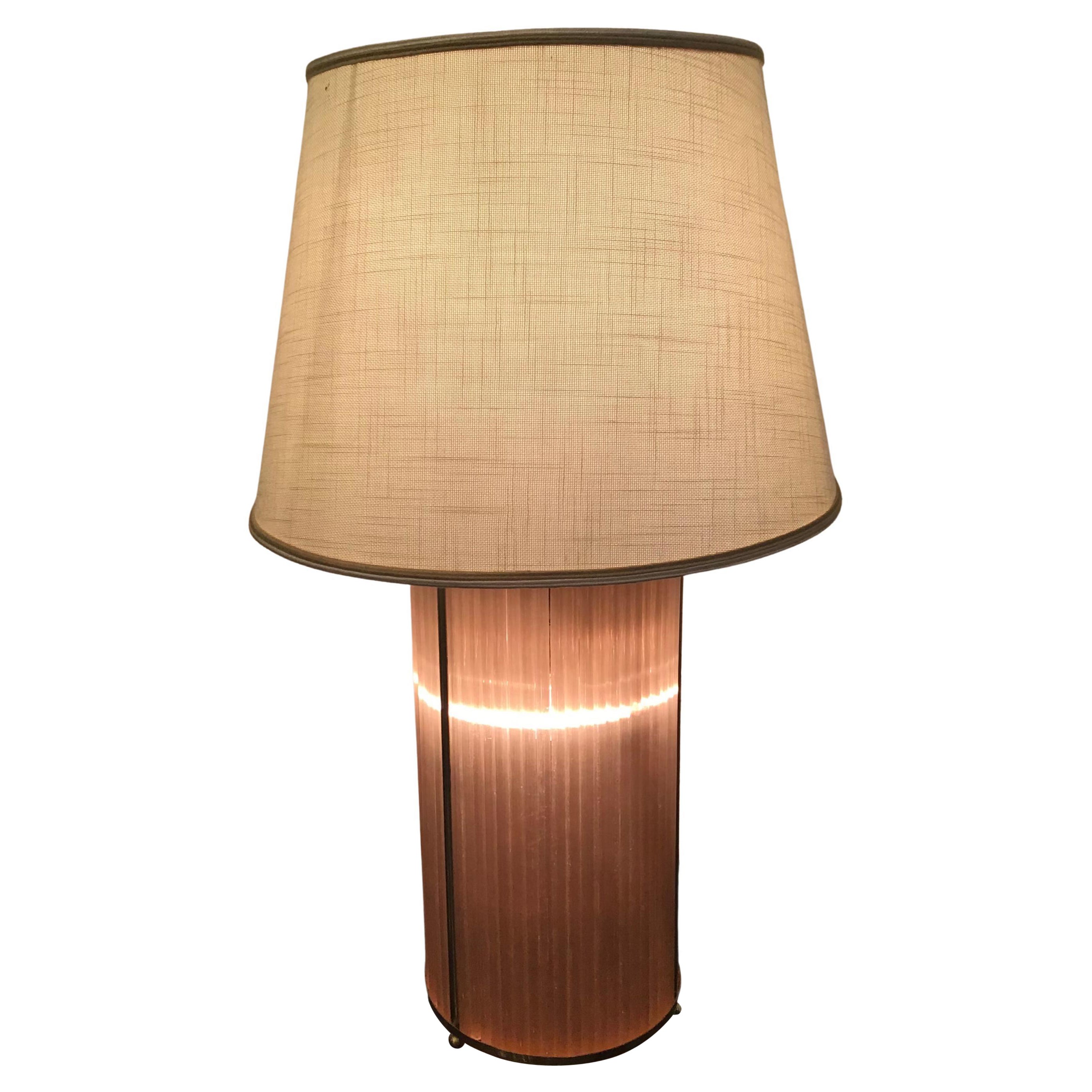 Venini stile Table Lamp Brass Murano Glass Fabric Lampshade 1960 Italy