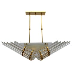 Venini Stily Modern Italian Brass and Murano Glass "Triedri" Chandelier, 1980s