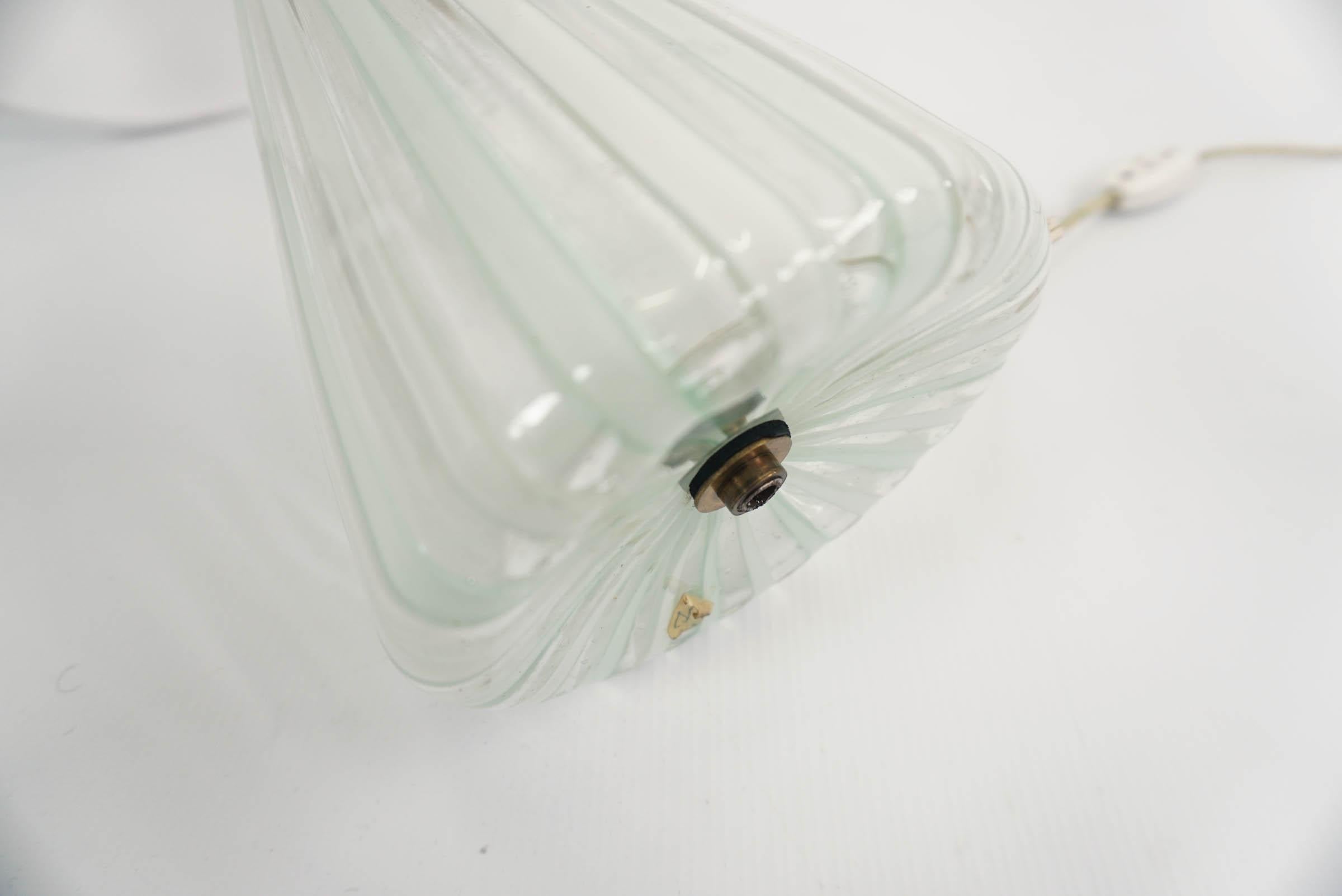 Mid-20th Century Venini Striped Celadon Glass 1956 Rare Table Lamp For Sale