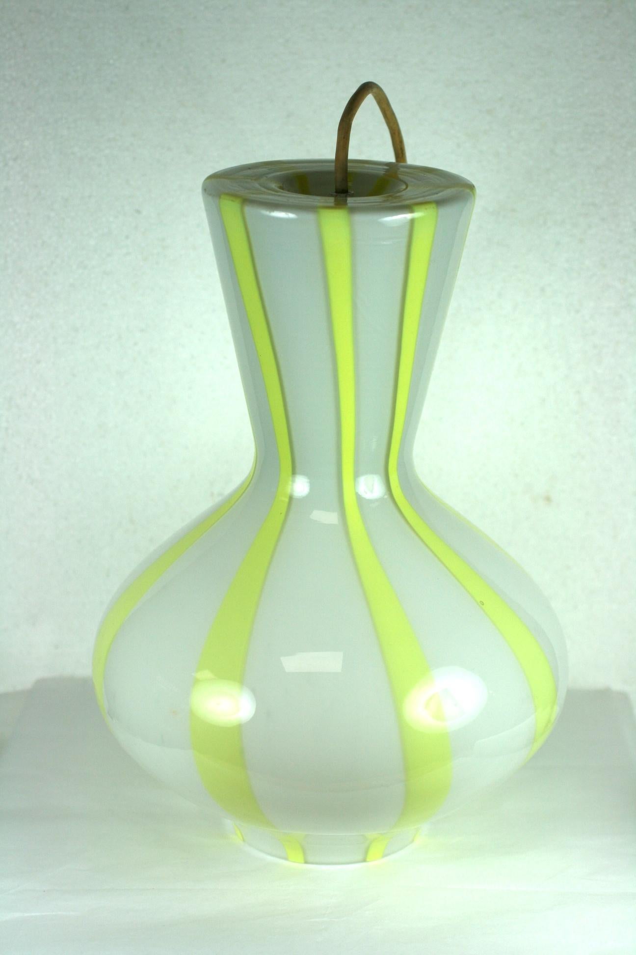 Attractive Venini Italian Glass Fixture in milk and chrome yellow vertical stripes. 
Excellent condition. 1960's Italy.
13.5