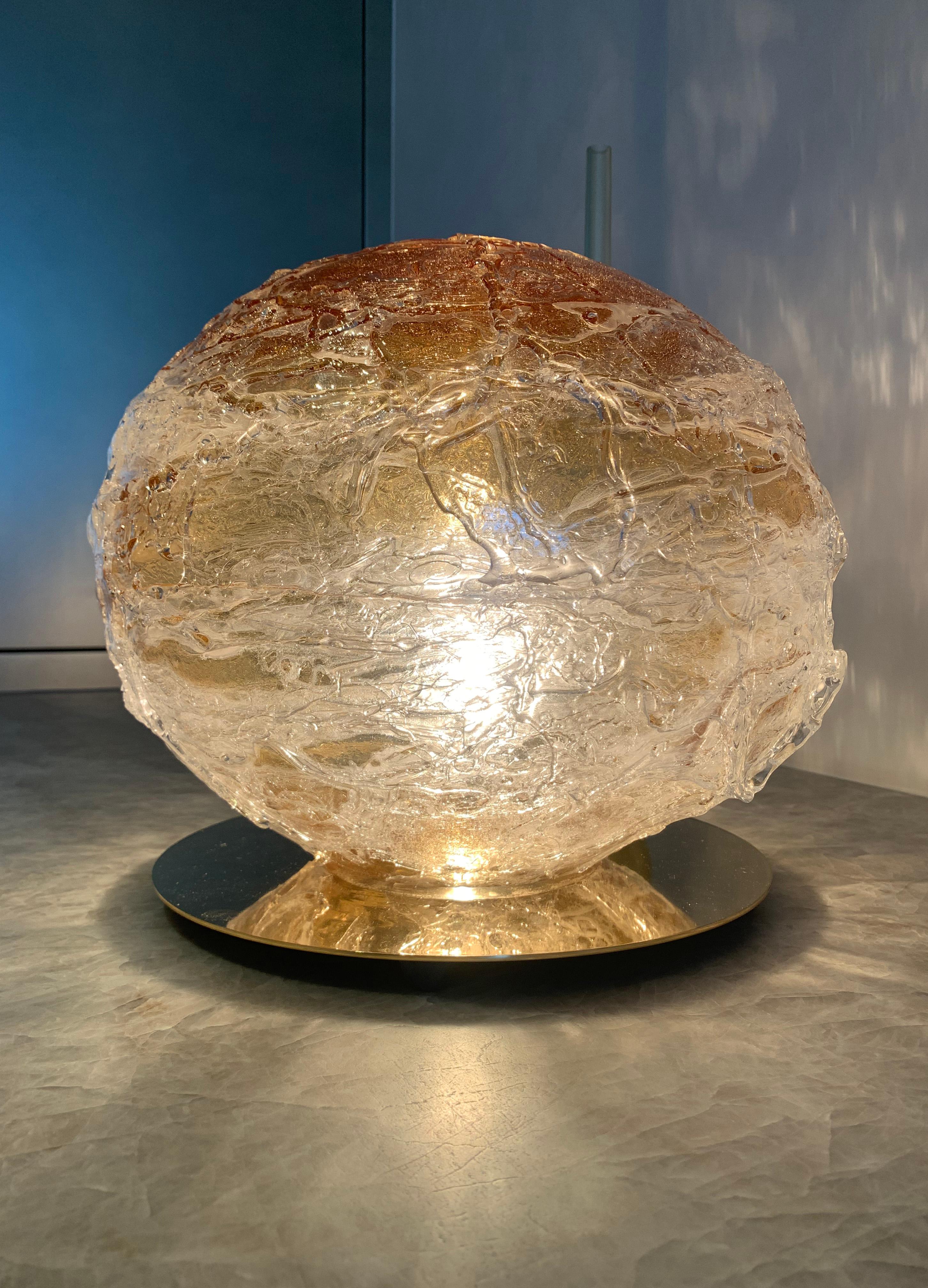 Mid-Century Modern Modern, Murano Glass Table Lamp on Brass Base - Signed, Venini, 2011