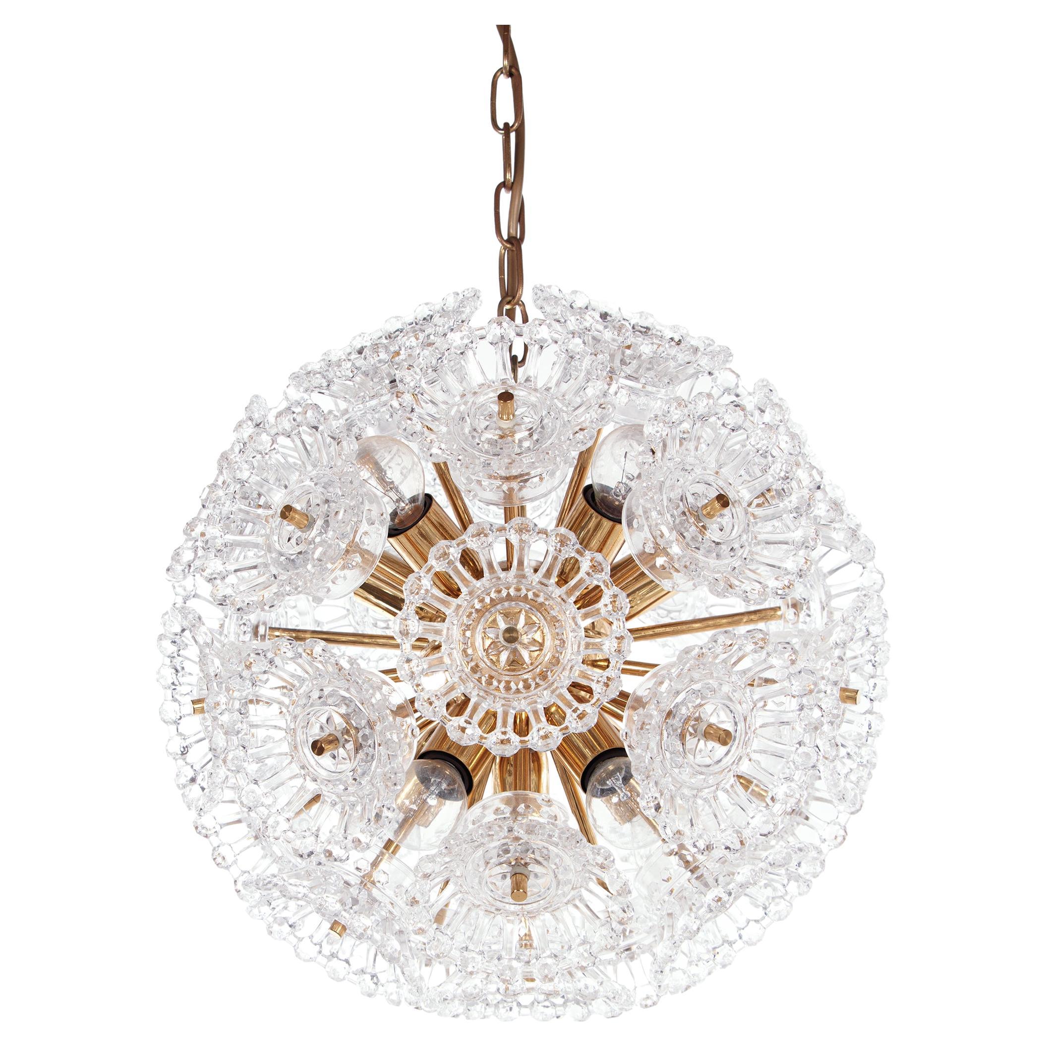 Venini Style 10-light Flower Sputnik Chandelier Murano Glass & Brass, 1960s For Sale