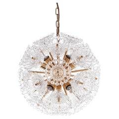 Vintage Venini Style 10-light Flower Sputnik Chandelier Murano Glass & Brass, 1960s