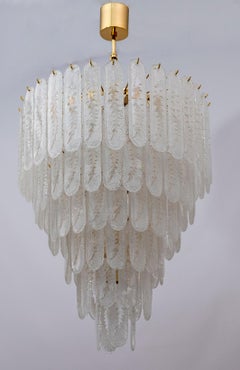 Venini Style 6 Floors Chandelier Murano Glass Graniglia and Brass, 1970s