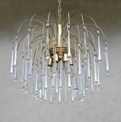 Venini Style 6-Light Irridescent Murano Crystal Waterfall Chandelier, 70s Italy
