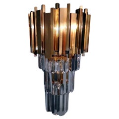 Venini Style Applique With "Triedri" In Murano Glass And Brushed Brass Bars
