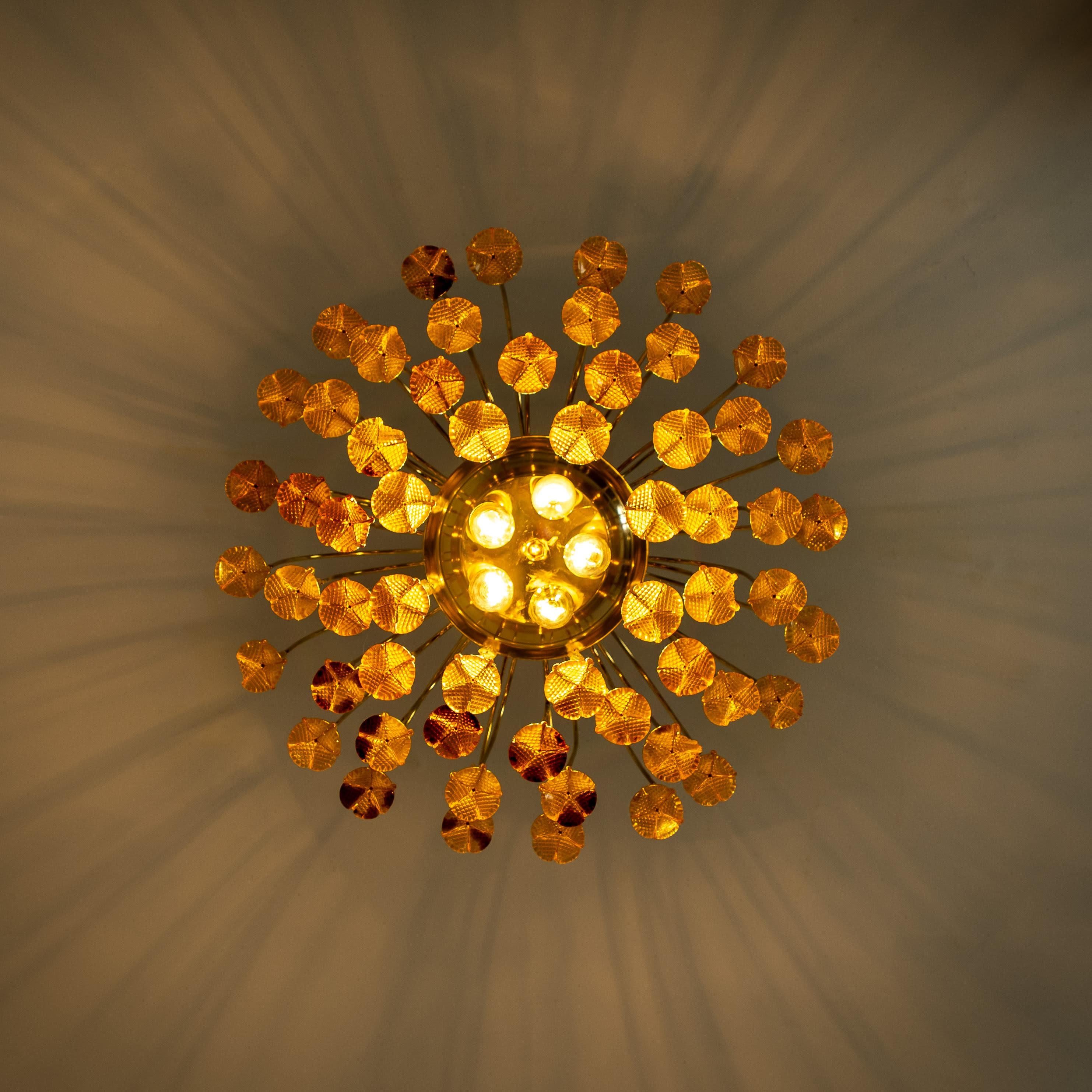 Venini Style Chandelier with Murano Burned Orange Glass Flowers 2