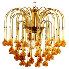 Venini Style Chandelier with Murano Burned Orange Glass Flowers