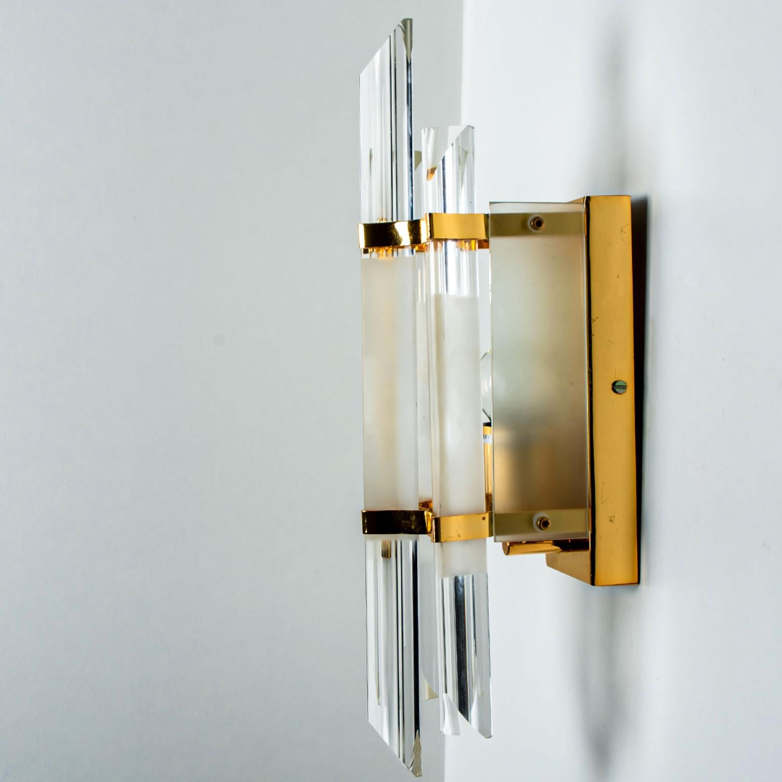 Venini Style Clear Gold Glass Brass Sconces, 1970 For Sale 6