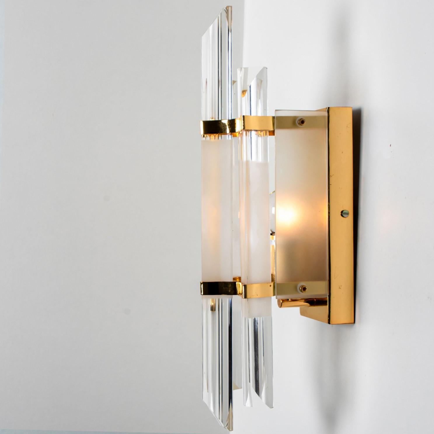 Venini Style Clear Gold Glass Brass Sconces, 1970 For Sale 7