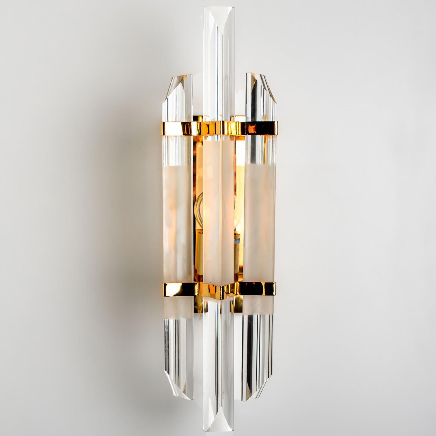 Venini Style Clear Gold Glass Brass Sconces, 1970 For Sale 8