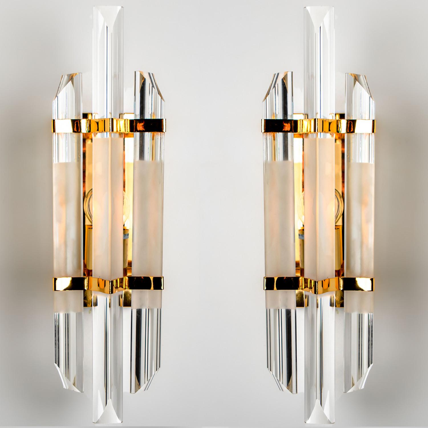 Venini Style Clear Gold Glass Brass Sconces, 1970 For Sale 9