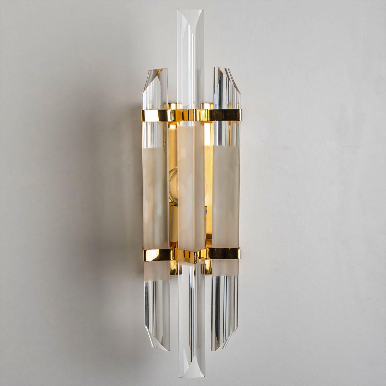 Other Venini Style Clear Gold Glass Brass Sconces, 1970 For Sale