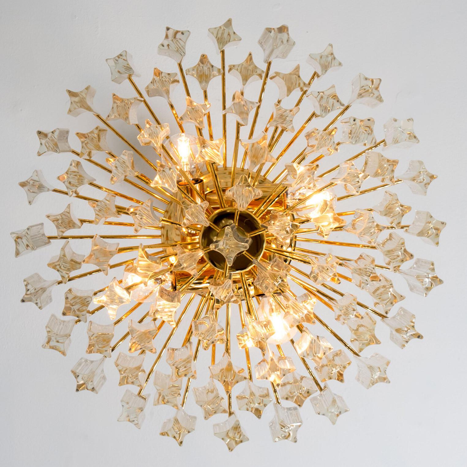 Venini Style Clear Gold Glass Messing Chandelier For Sale 3