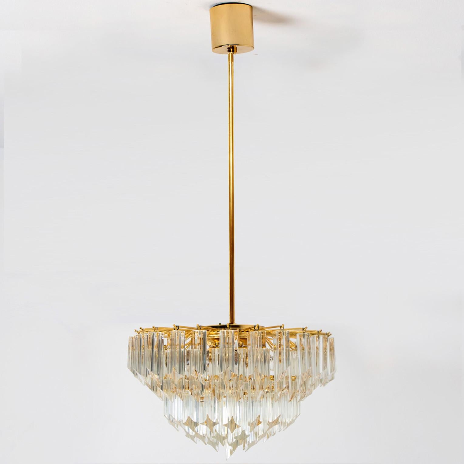 Venini Style Clear Gold Glass Messing Chandelier For Sale 4