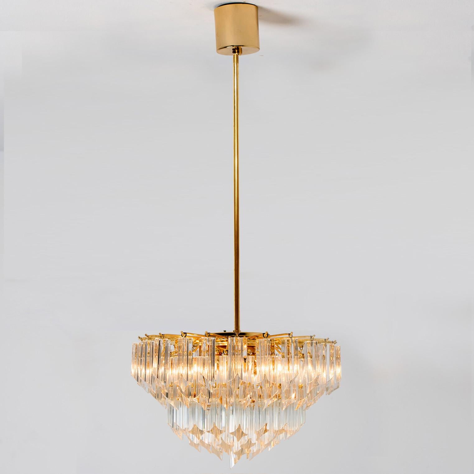 Venini Style Clear Gold Glass Messing Chandelier For Sale 5