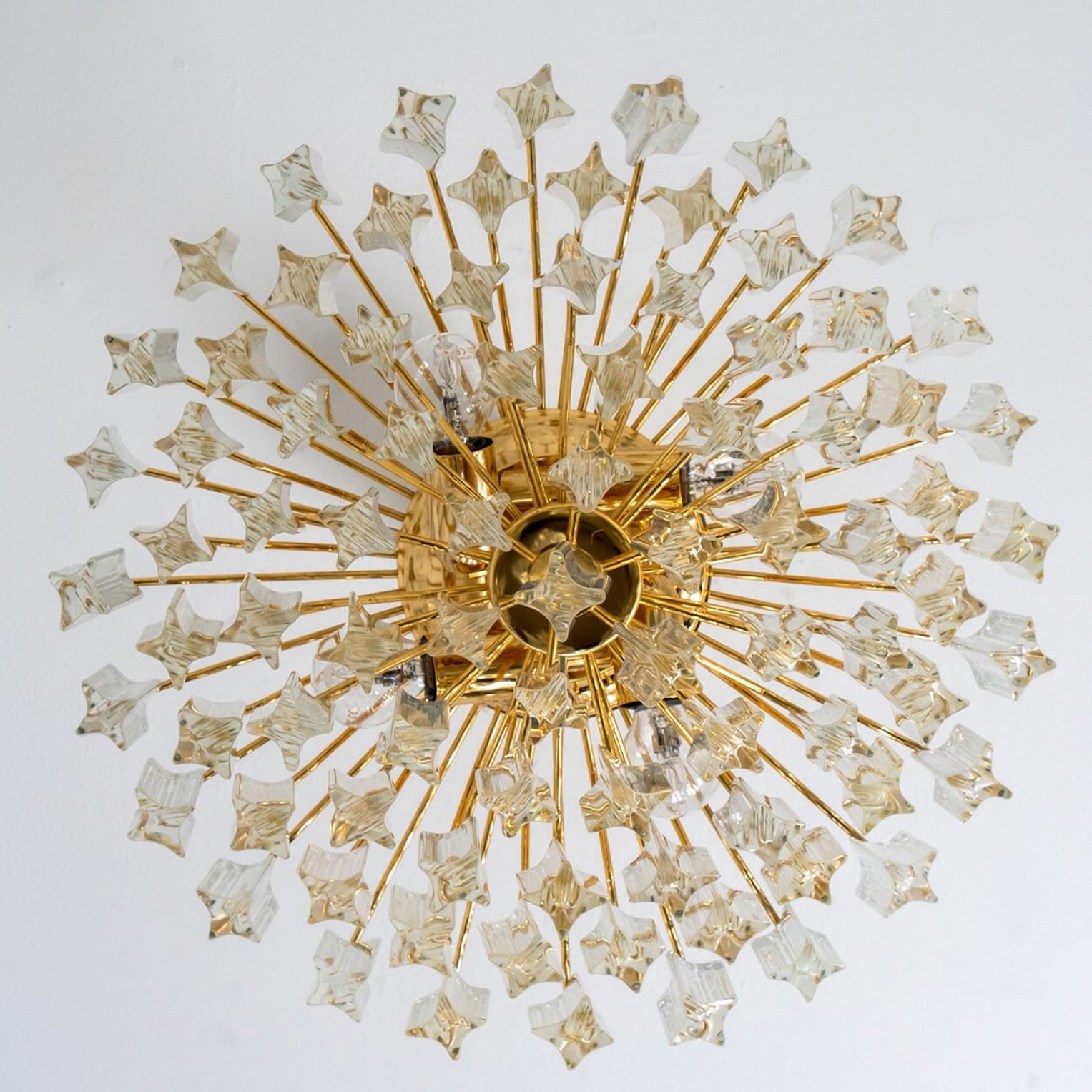 Venini Style Clear Gold Glass Messing Chandelier in vendita 4