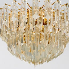 Venini Style Clear Gold Glass Messing Chandelier