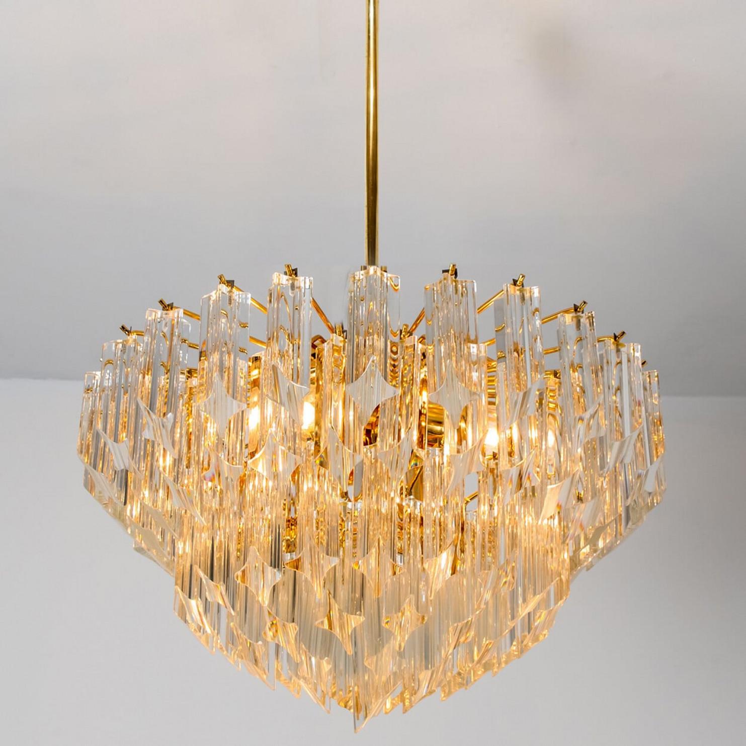 Venini Style Clear Gold Glass Messing Chandelier In condizioni buone in vendita a Rijssen, NL