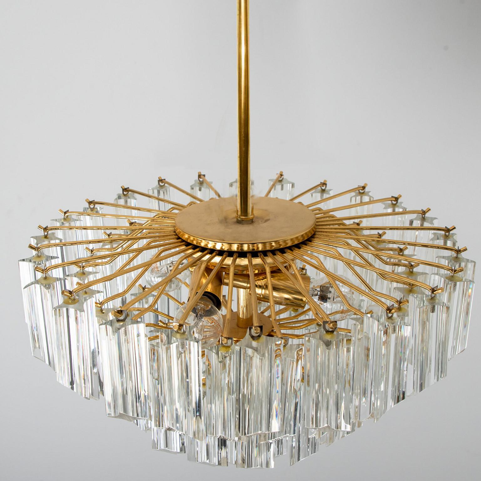 20ième siècle Lustre Messing en verre clair et doré de style Venini en vente