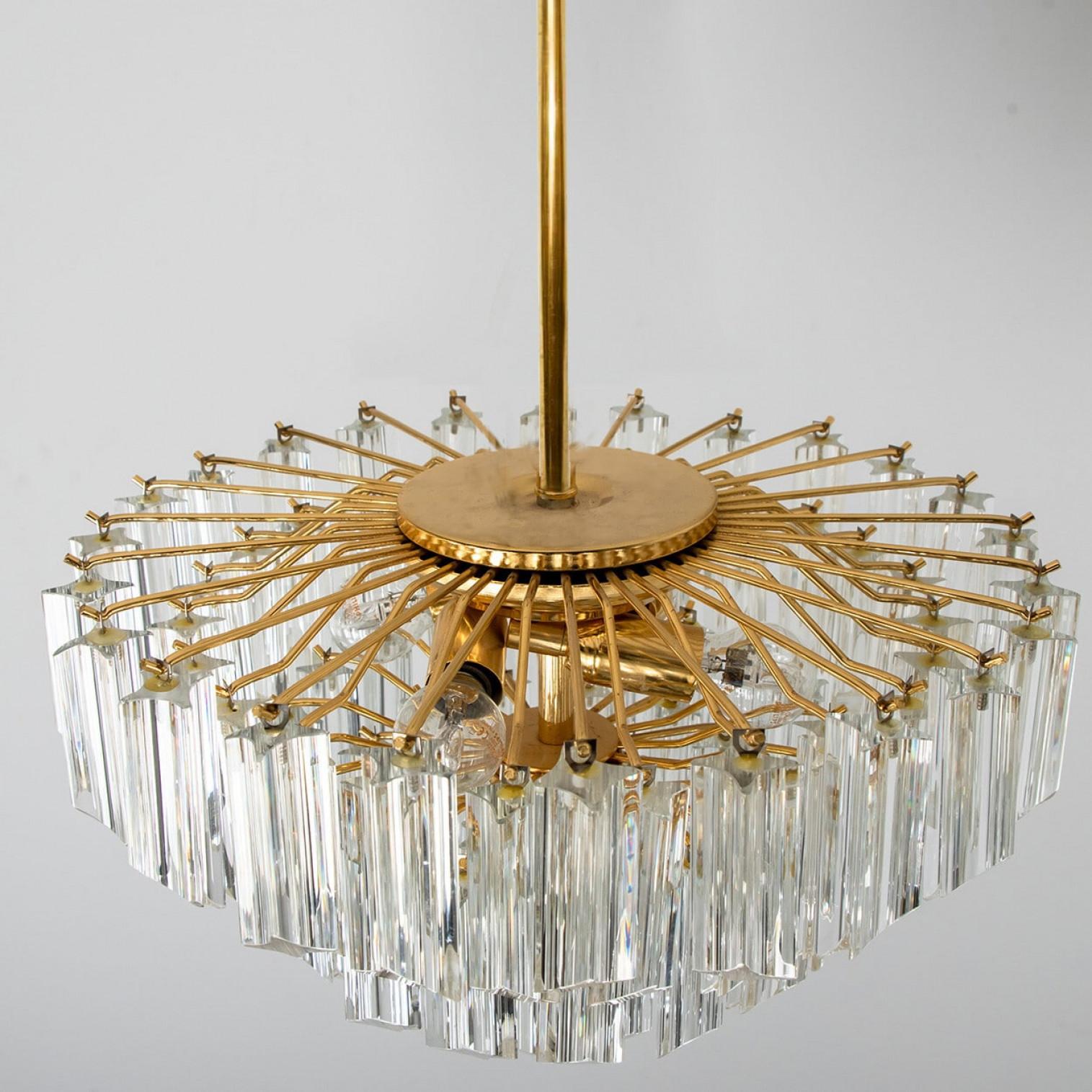 XX secolo Venini Style Clear Gold Glass Messing Chandelier in vendita