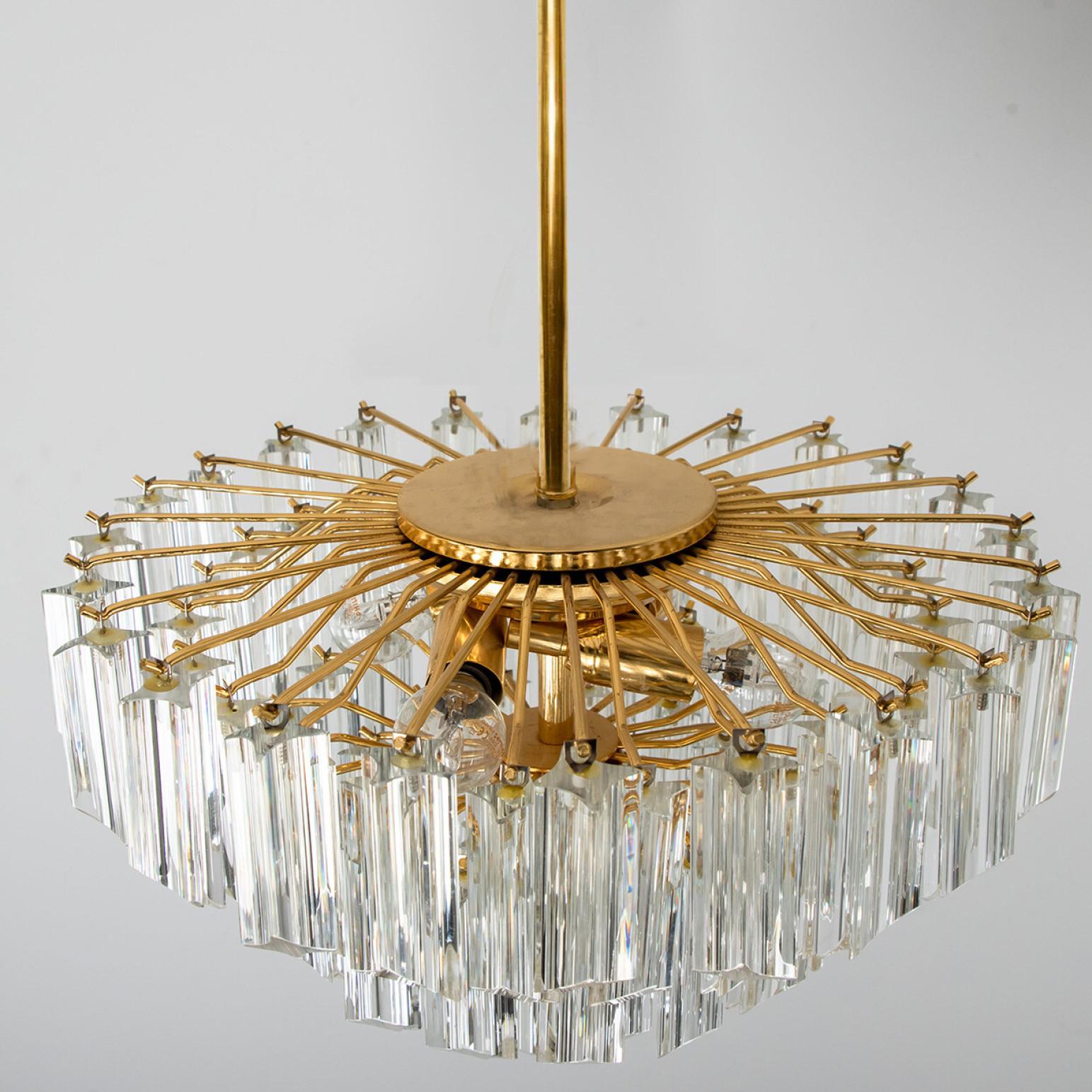 Venini Style Clear Gold Glass Messing Chandelier For Sale 1