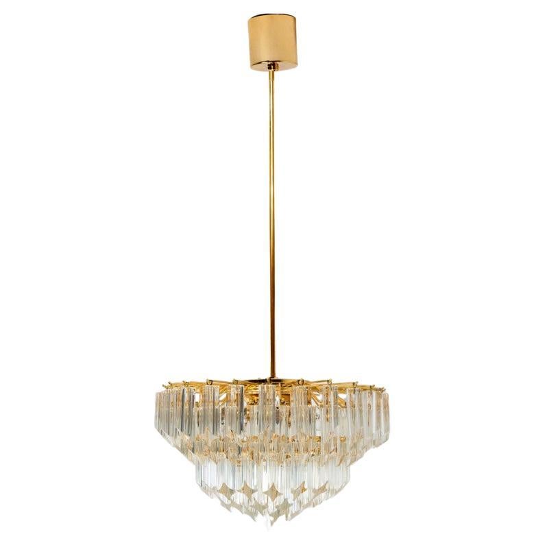 Venini Style Clear Gold Glass Messing Chandelier