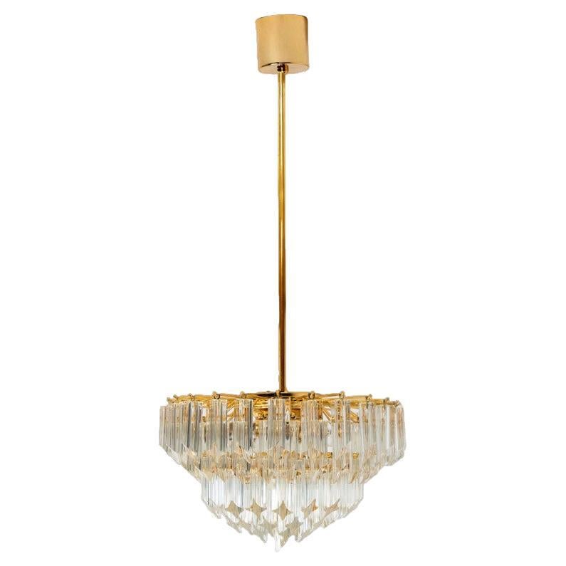 Venini Style Clear Gold Glass Messing Chandelier