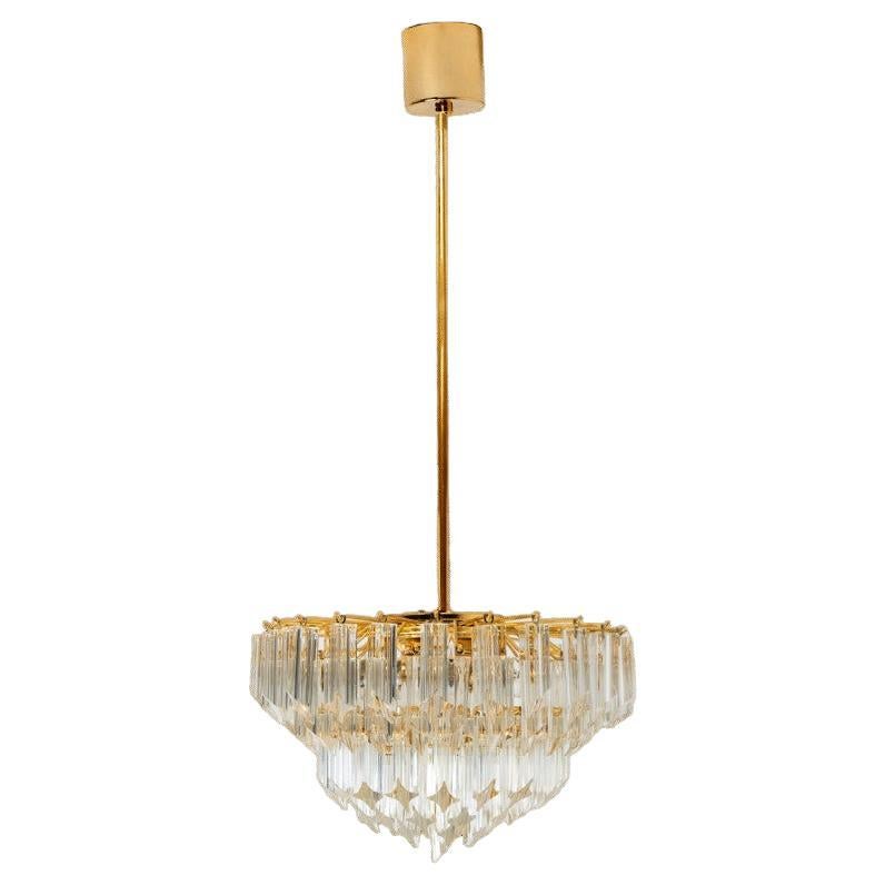 Venini Style Clear Gold Glass Messing Chandelier