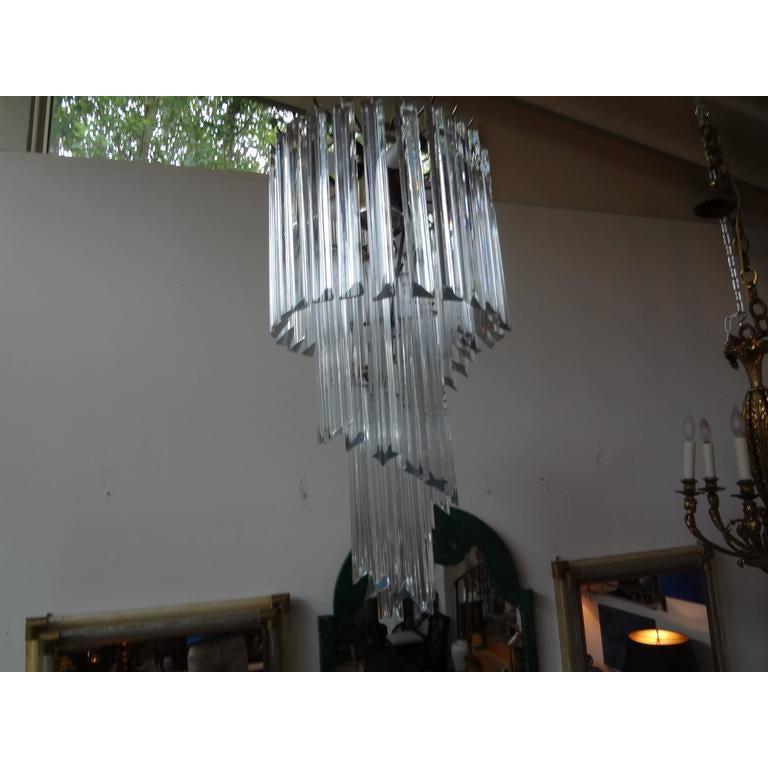 Mid-Century Modern Murano Glass Spiral Chandelier, Venini Style For Sale