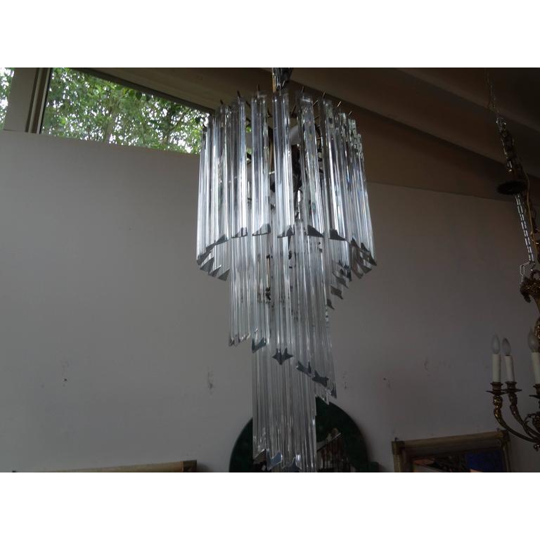 Mid-20th Century Murano Glass Spiral Chandelier, Venini Style For Sale