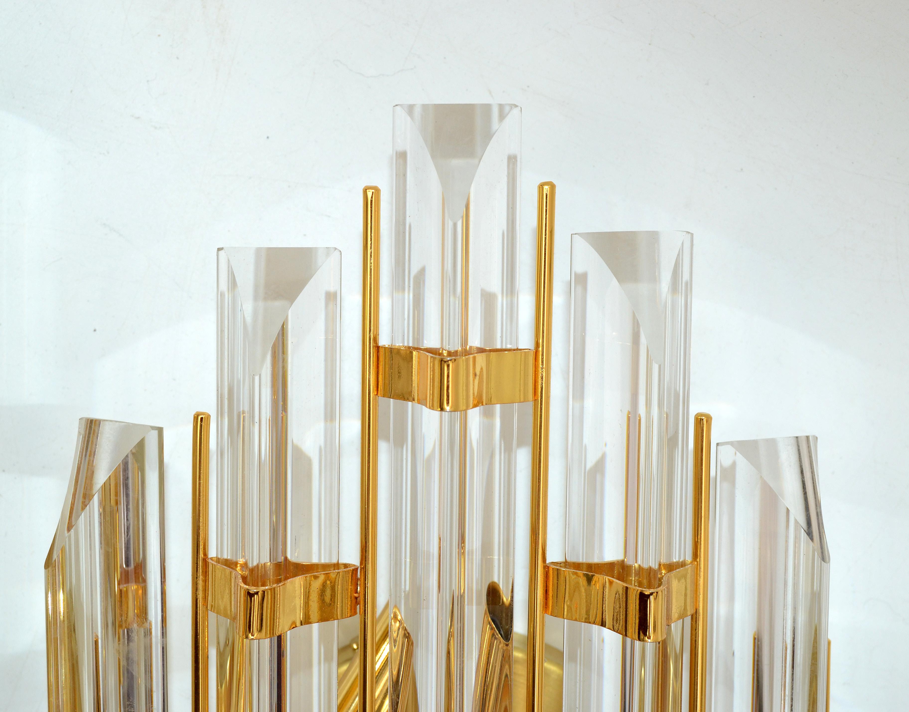 Venini Style Crystal & Brass Sconces Mid-Century Modern, Italy, 1970, Pair For Sale 2