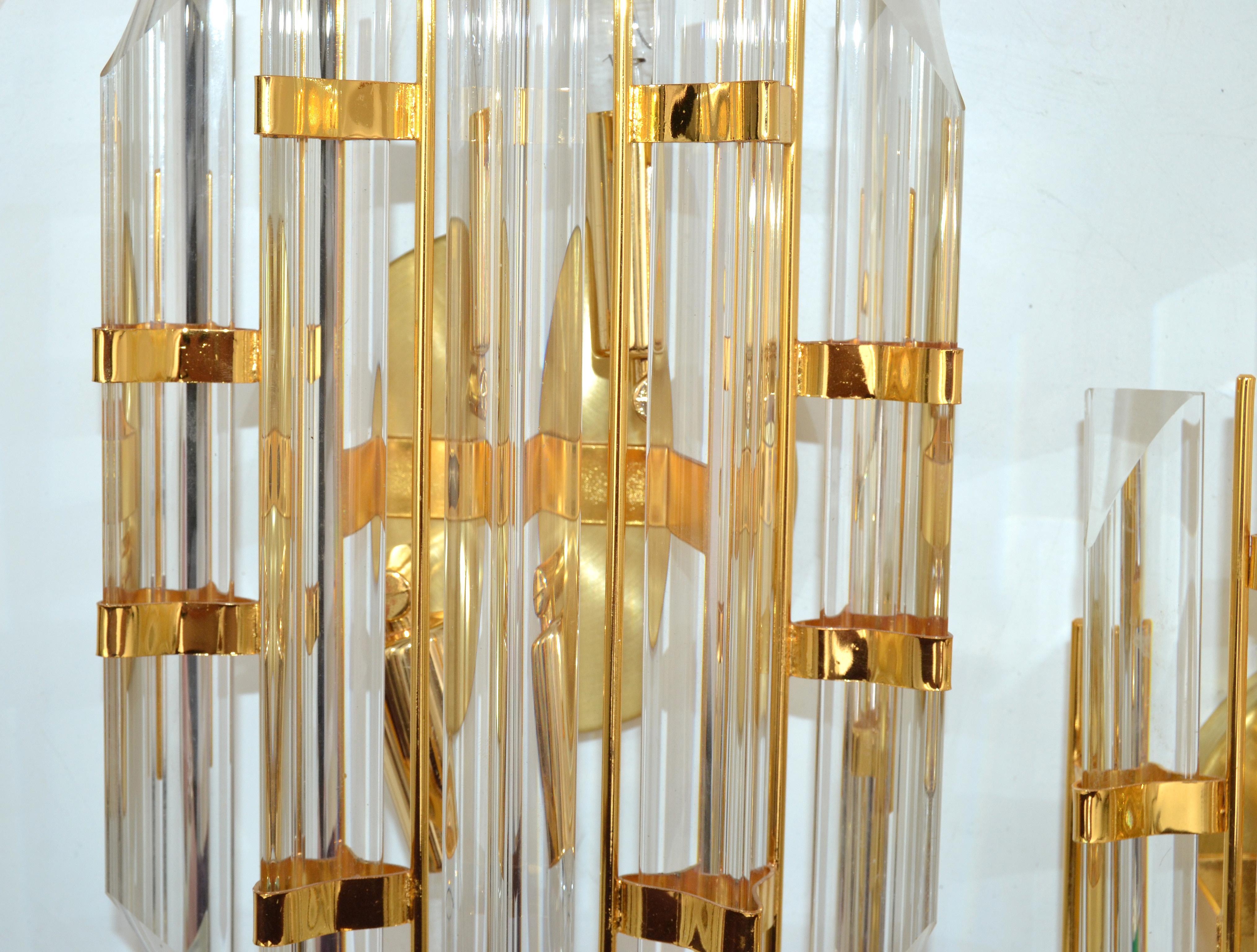 Venini Style Crystal & Brass Sconces Mid-Century Modern, Italy, 1970, Pair For Sale 3