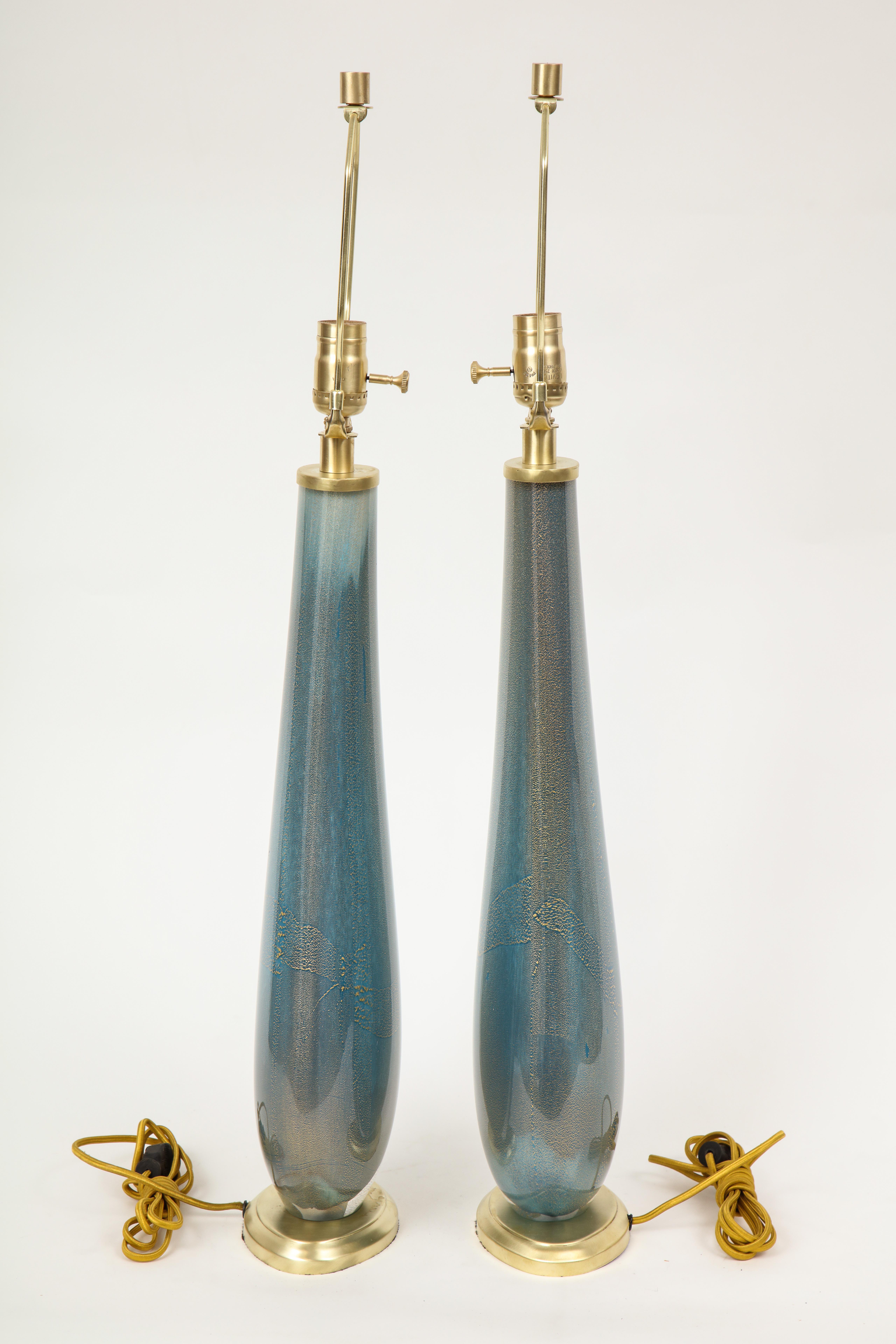 Italian Venini Style French Blue Murano Glass Lamps