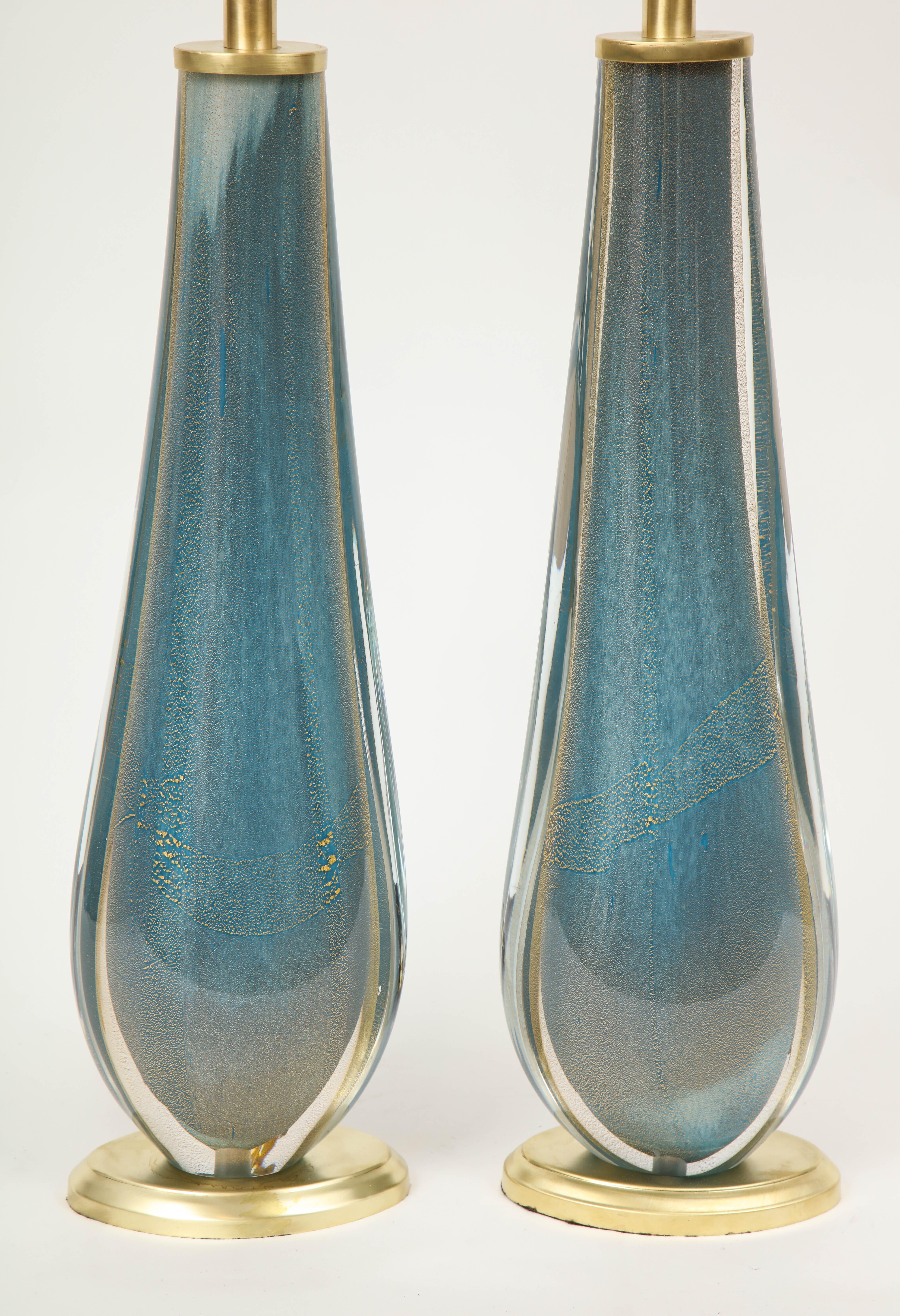 20th Century Venini Style French Blue Murano Glass Lamps