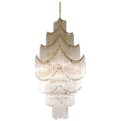 Venini Style Mid-Century Modern Glass Prism Chandelier In Pagoda Roof Shape
