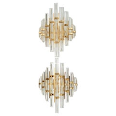 Paire d
appliques en cristal et laiton de style Venini Mid-Century Modernity Italian Pair of Sconces Crystal 
Brass Lights