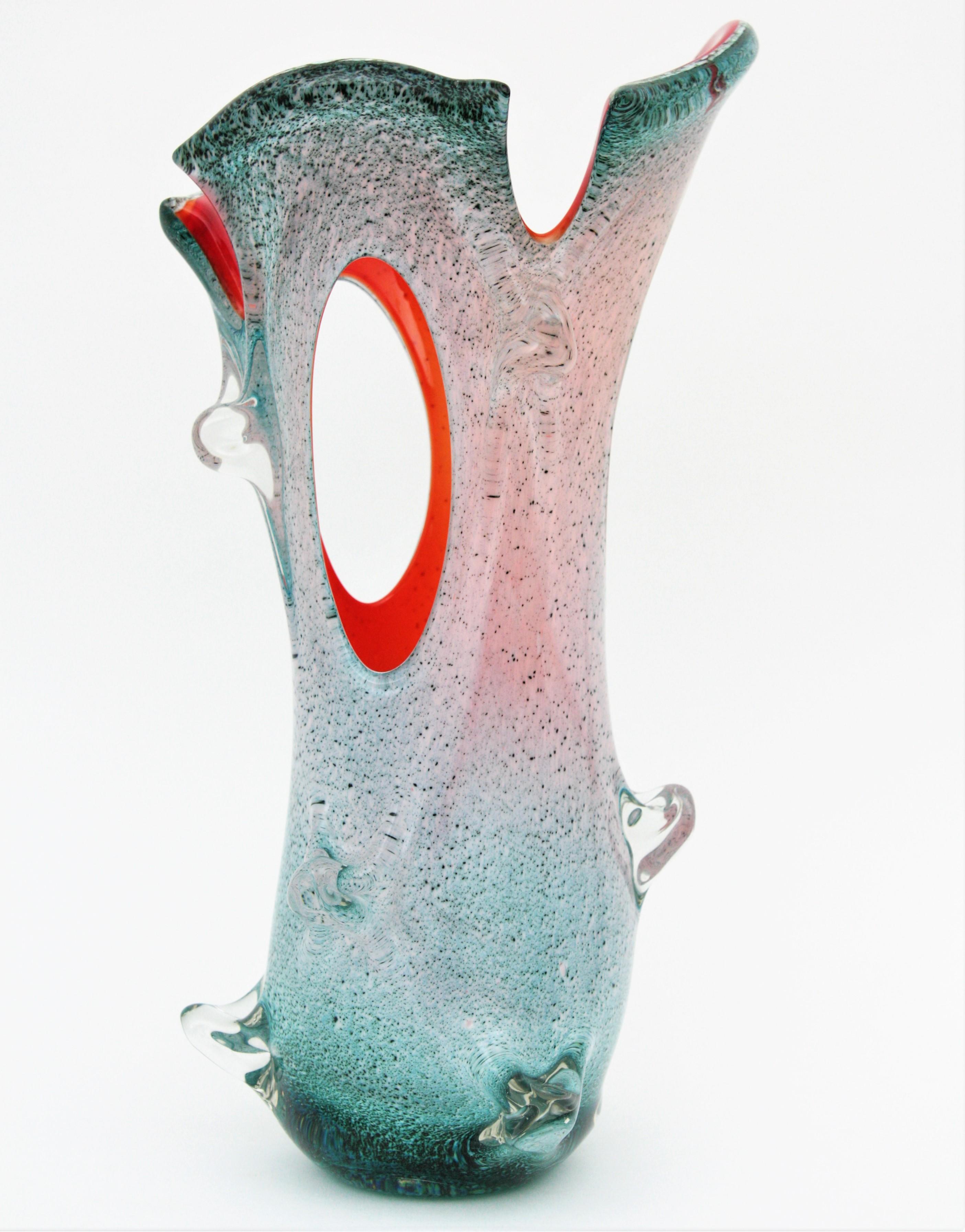 Venini Style Murano Art Glass Forato Vase 5
