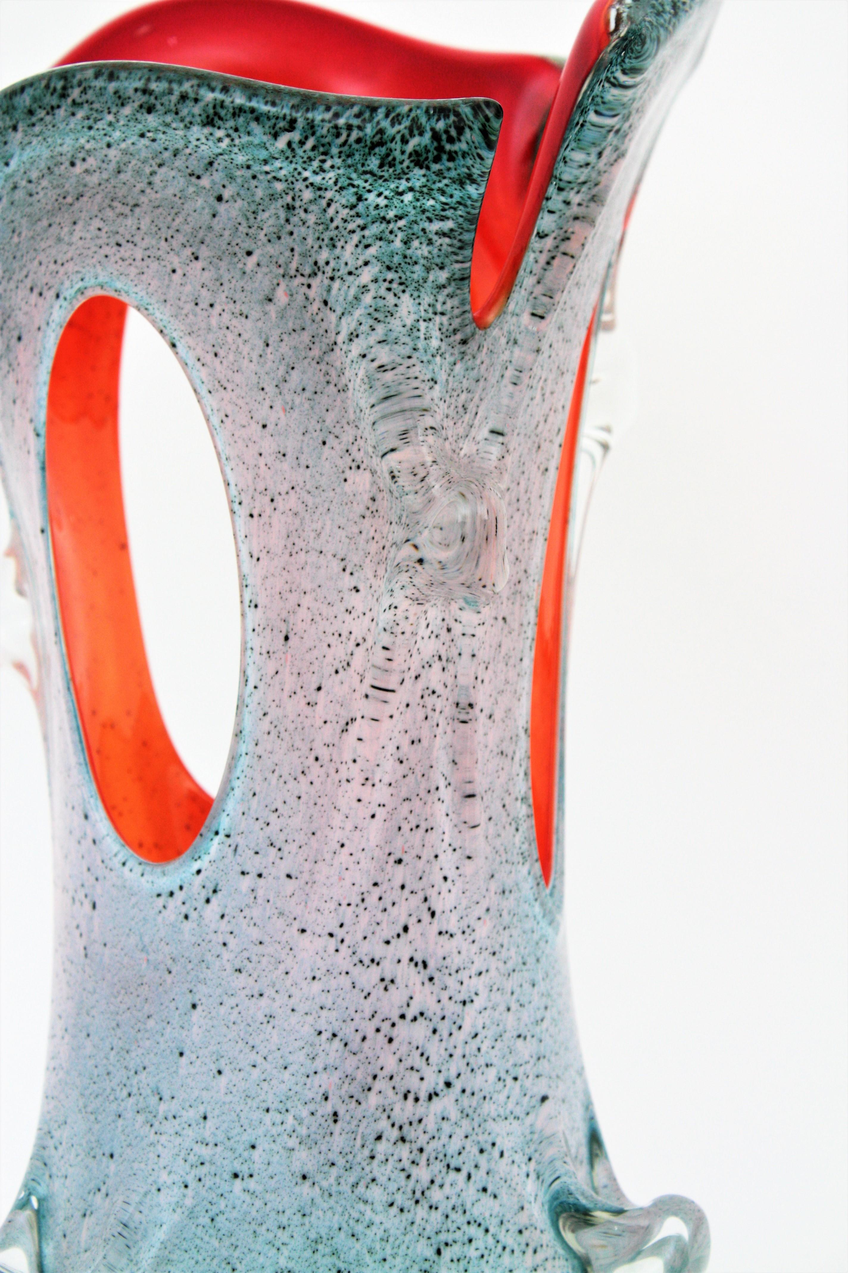 Venini Style Murano Art Glass Forato Vase 7