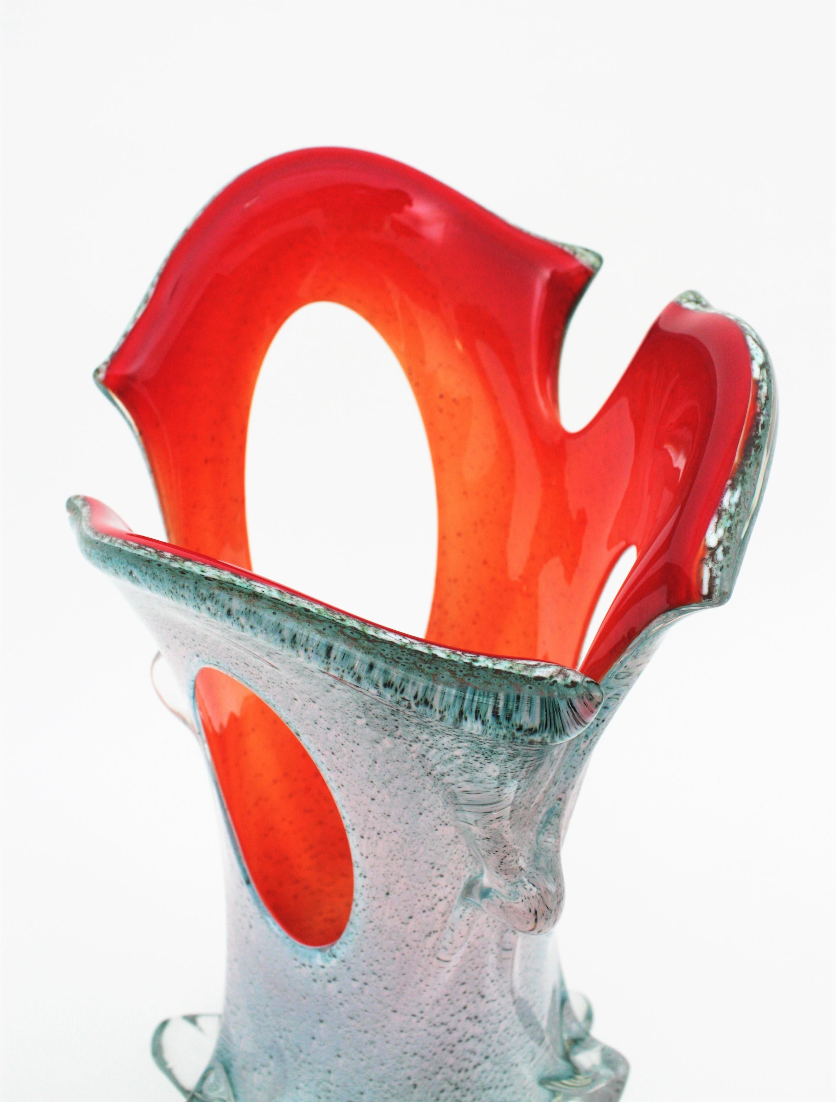 Mid-Century Modern Venini Style Murano Art Glass Forato Vase