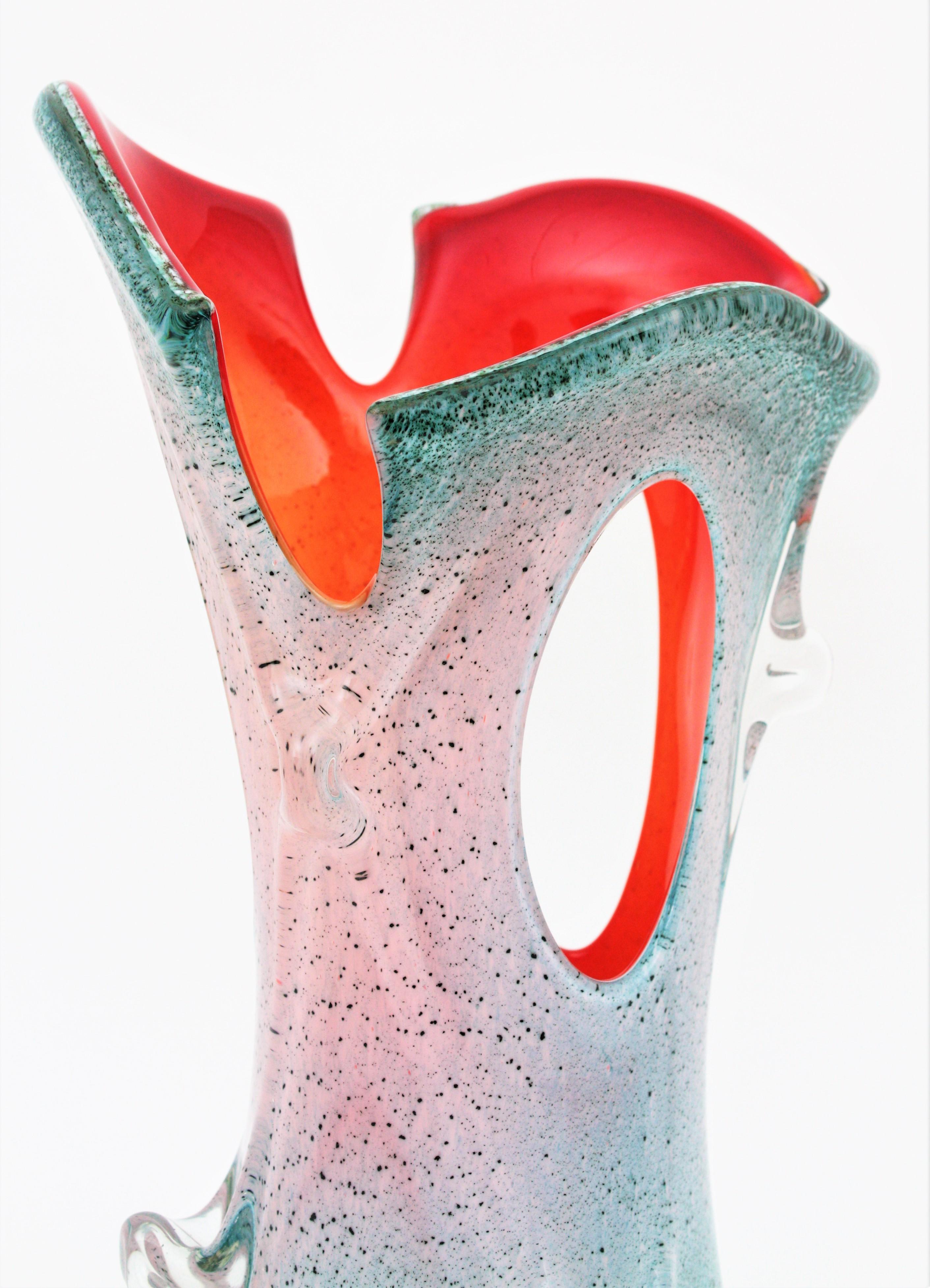 Venini Style Murano Art Glass Forato Vase In Good Condition In Barcelona, ES
