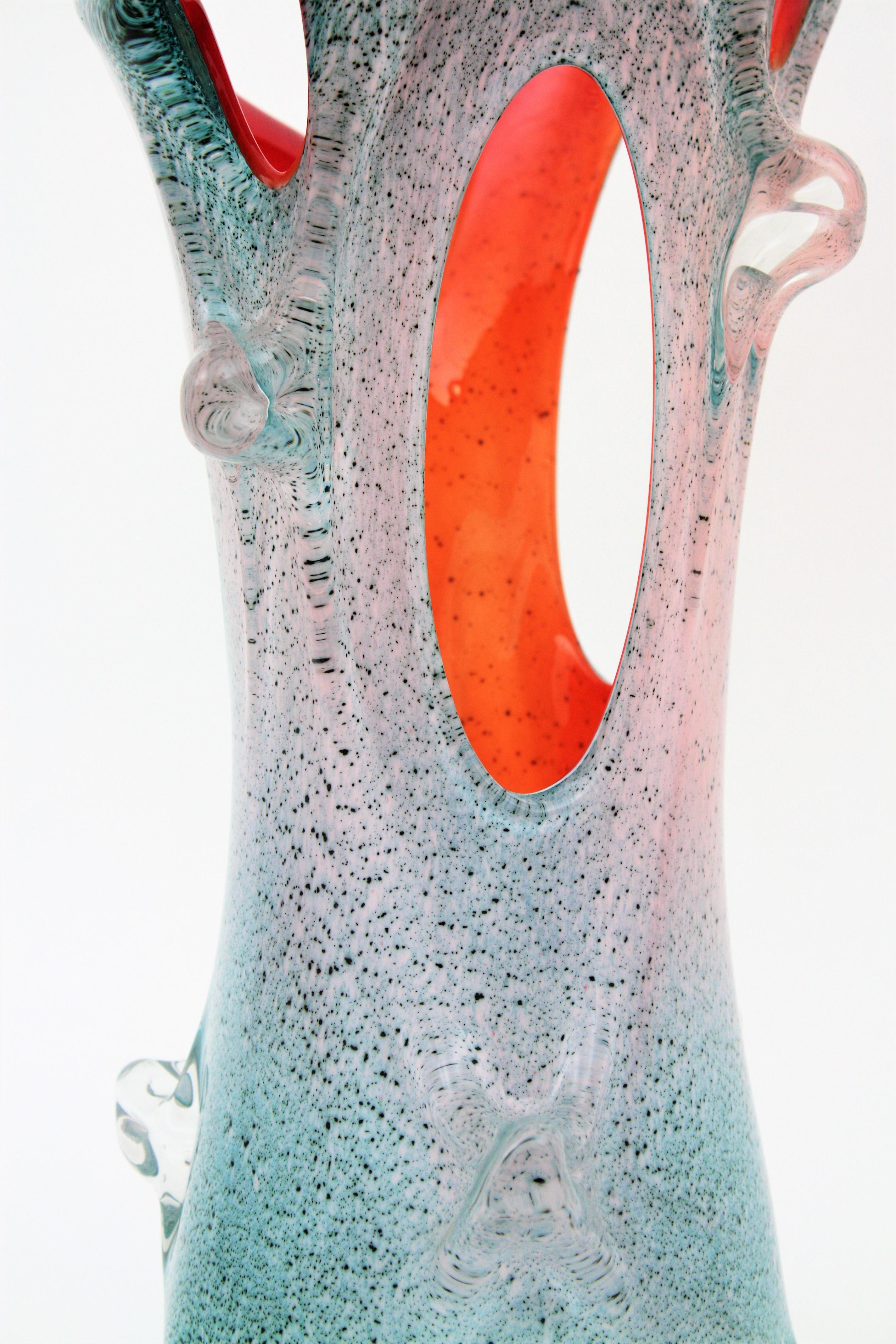 20th Century Venini Style Murano Art Glass Forato Vase