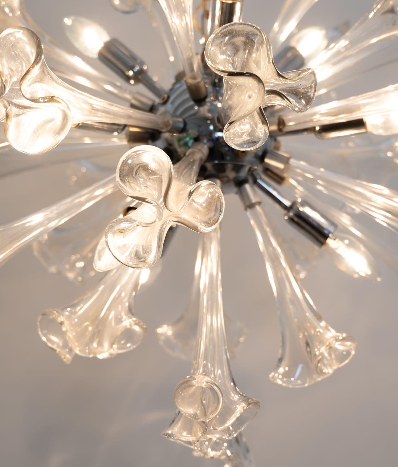 Metal Venini Style Murano Flower Starburst Hanging Light For Sale