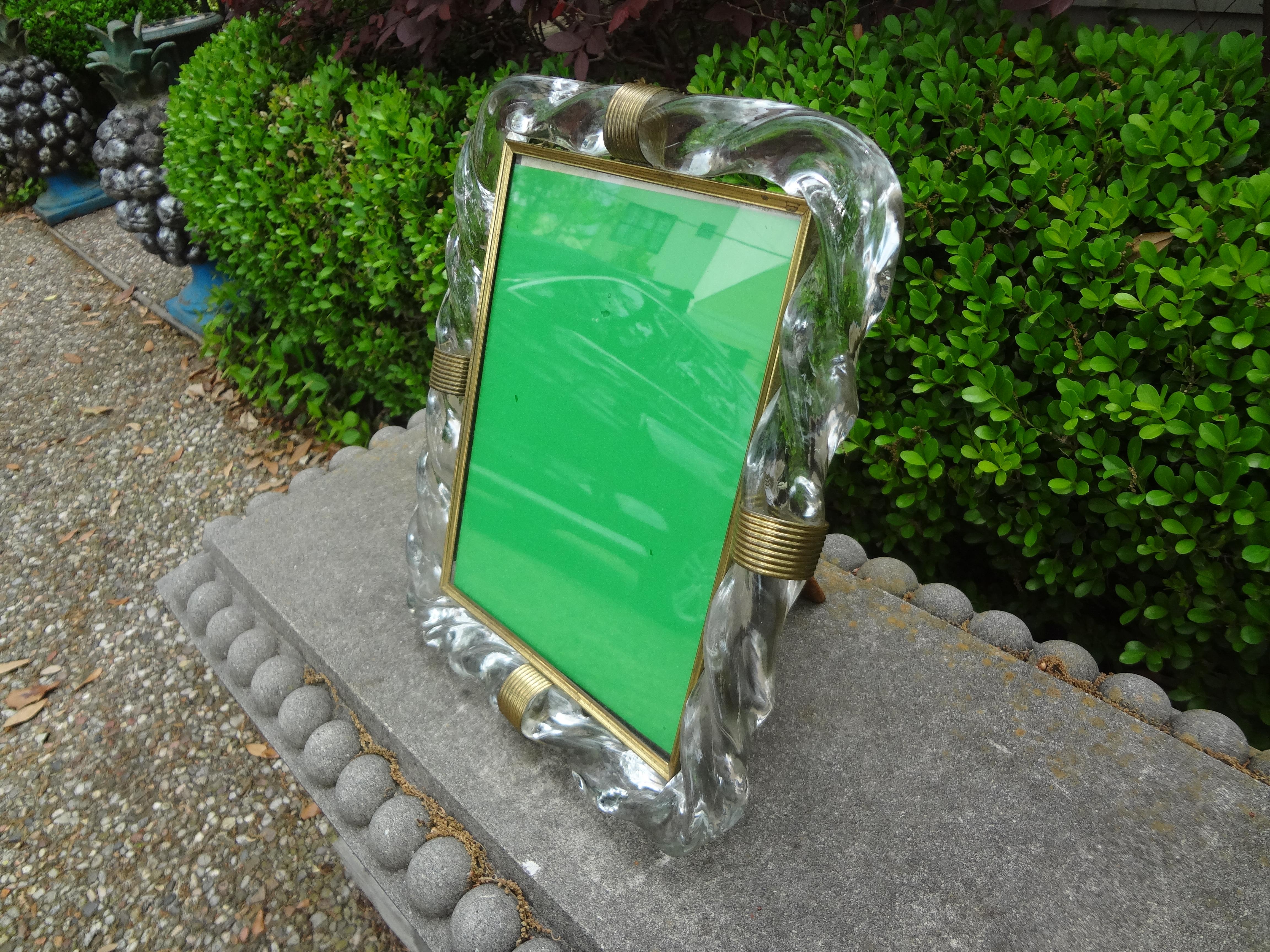 Venini Style Murano Glass and Brass Picture Frame, circa 1940 1